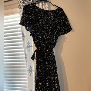 Black and White Polka Dot Faux Wrap Dress - 2X